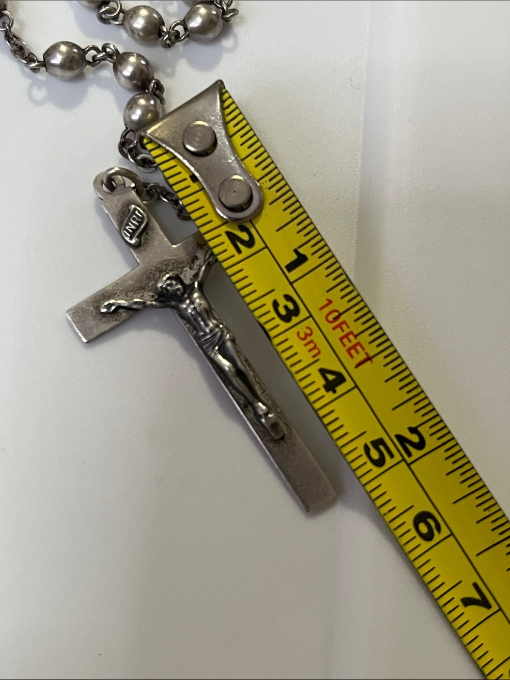 Religious Silver-Tone Rosary Necklace with Crucifix - Picture 6 of 9